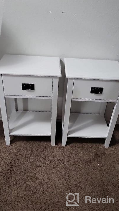 img 1 attached to Set Of 2 VECELO Nightstands - Vintage Accent Furniture For Living Room And Bedroom, Space-Saving End/Side Tables With One Drawer, Solid Wood Legs In White review by James Rogers