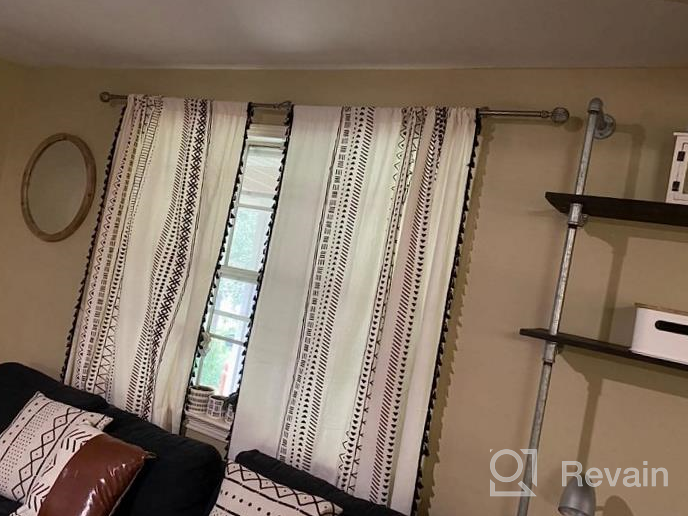 img 1 attached to Boho Cotton Linen Curtains With Tassels And Geometric Print - Semi-Blackout Farmhouse Bohemian Window Drapes For Living Room, Bedroom - Rod Pocket Style, 1 Panel review by Dustin Wheeler