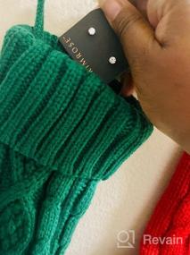 img 8 attached to Набор из 6 18-дюймовых больших рождественских чулок с косой вязкой и именной биркой — бордово-красный, цвет слоновой кости, зеленый массивные ручные чулки