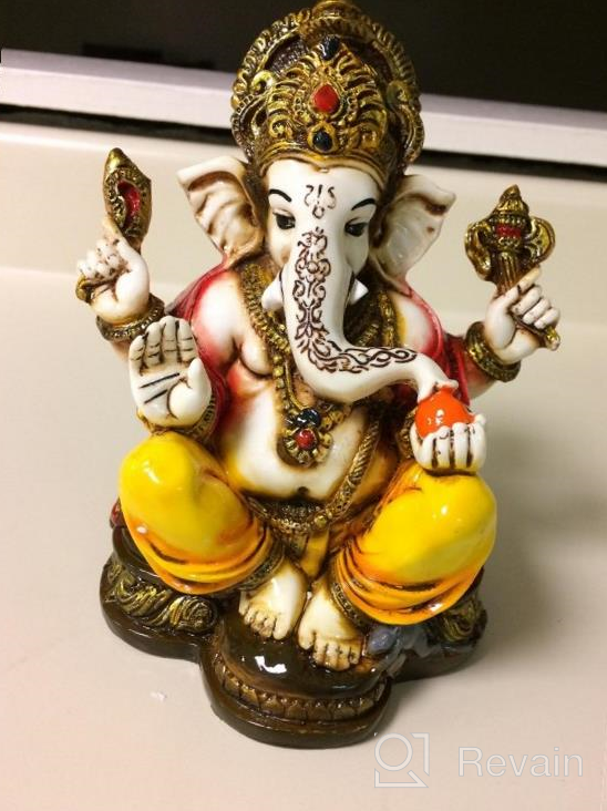 img 1 attached to Marble Powder Lord Ganesh Ganpati Elephant Hindu God Statue: The Blessing, Colored & Enhanced With Gold, Handcrafted In India By Lightahead review by Kristopher Tight