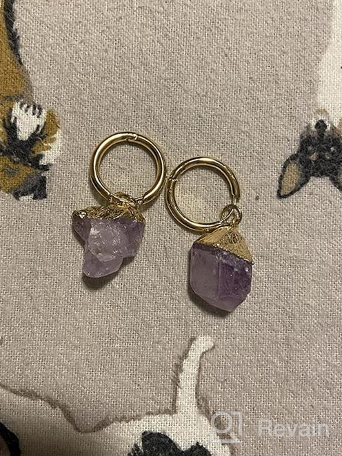 img 1 attached to Raw Amethyst Crystal Healing Dangle Earrings with 💜 Gold Hoops - Beautiful Purple Drops for Women and Girls review by Brandon Hayes