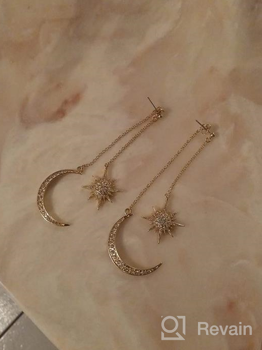 img 1 attached to Stylish Dangle Earrings for Women and Girls - Fashion Jewelry Featuring Moon, Stars, and Sun in Gold and Silver Finish review by Lisa Farley