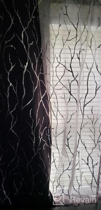img 1 attached to Kotile Tree Curtains For Bedroom - Silver Foil Tree Branch Print Blackout Curtains Thermal Insulated Tree Window Curtains 63 Inch Length Grommet Black Curtains Tree Pattern, 52 X 63 Inches, 2 Panels review by Steven Nina