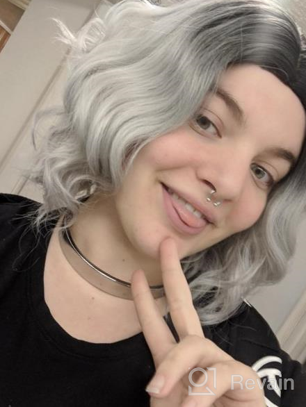 img 1 attached to 14 Inch Short Ombre Curly Wavy Synthetic Bob Grey Pastel Wig - Natural Looking Cosplay Costume For Women & Girls review by George Halbohm