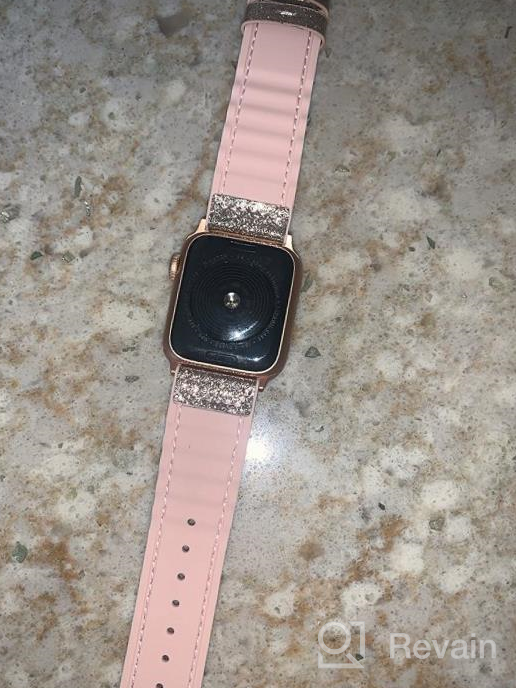 img 1 attached to Compatible With Apple Watch Band 45Mm 38Mm 40Mm 41Mm 42Mm 44Mm, CTYBB Blingbling Sweatproof Genuine Leather And Silicone Band For IWatch Series 8 7 6 5 4 3 2 1 SE Ultra,(Glitter Silver, 45Mm 42Mm 44Mm) review by Nichole Morris