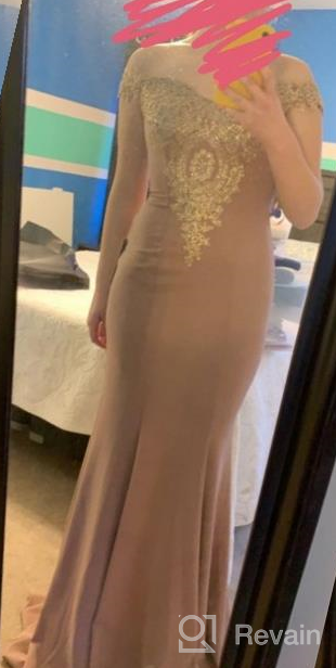 img 1 attached to Off Shoulder Long Gold Lace Applique Mermaid Prom Dress Formal Evening Gowns review by Chris Horton