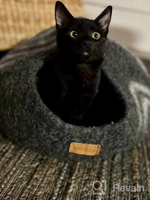 img 1 attached to Handmade 100% Merino Wool Cat Bed Cave - MEOWFIA Premium Felt Bed For Cats And Kittens In Dark Shades, Moon Granite - Large Size review by Laurie Fitzgerald