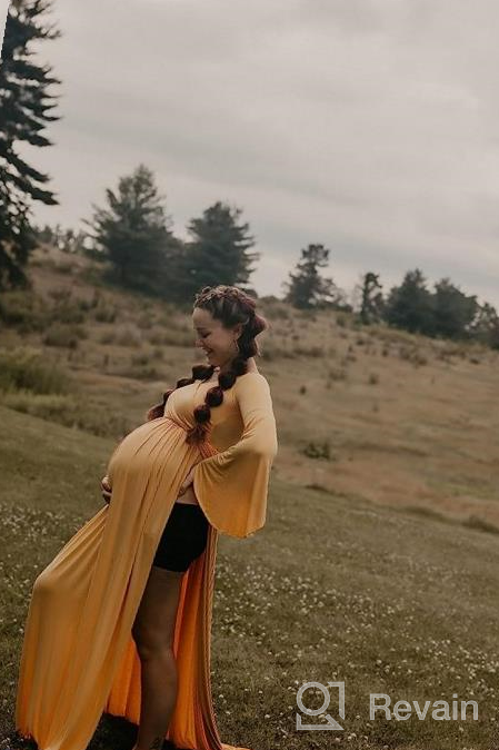img 1 attached to Maternity Off Shoulder Wrap Flare Sleeves Maxi Photography Dress Baby Shower Gown review by Jacob Sampino