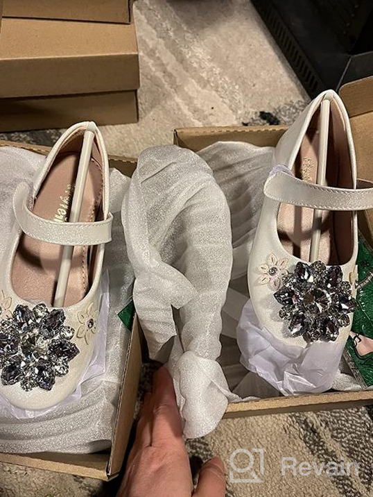 img 1 attached to 🌸 Stylish Girls' Flower Mary Jane Shoes with Rhinestone Detailing - Ballet Flats for Ballerina Princess Wedding Party Dress - Kid's Toddler Shoe review by Maren Bradstock