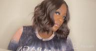 img 1 attached to Get A Fabulous Look With Kalyss 12" Synthetic Lace Front Wigs - Short Wavy Bob Middle Part Brown Highlight Wig For Daily Wear! review by Cedric Ziebart