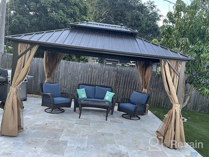 img 1 attached to Outdoor Hardtop Gazebo With Privacy Curtains And Mosquito Netting - 11' X 13' Spruce Wood Design For Patios, Gardens, And Backyards - YOLENY review by David Diaz