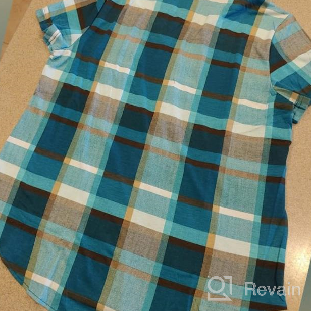 img 1 attached to Plaid V Neck Short Sleeve Button Down Summer Shirts For Women - Perfect Casual Tops review by Jason Pinkney