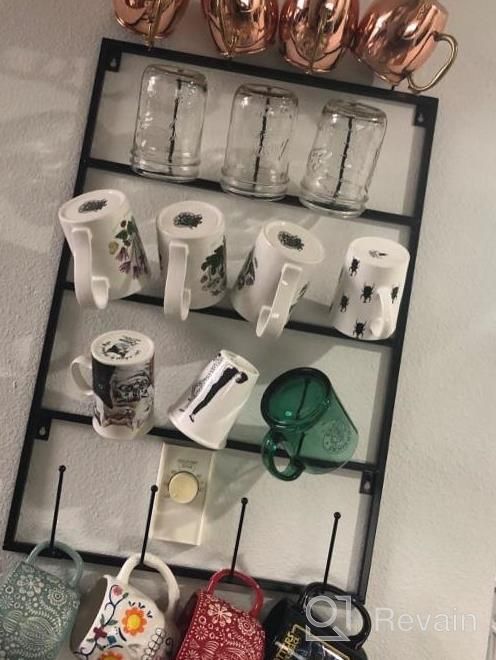 img 1 attached to MyGift Black Metal Wall Mounted Coffee Mug Holder Rack With 5 Tier, Hanging Mug And Cup Storage Organizer With 18 Hooks review by Brittany Jones