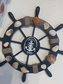 img 7 attached to Nautical Beach Home Decor: Rienar Wooden Boat Ship Steering Wheel Fishing Net Shell Wall Art Sail