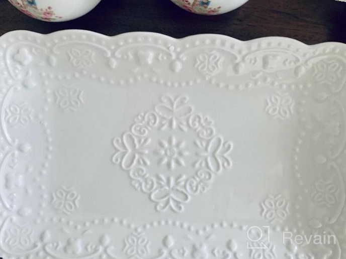 img 1 attached to Jusalpha® White Rectangle Embossed Lace Plate-1 Piece (10 Inches, White) review by Marcos Oner