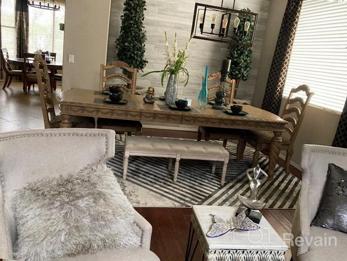 img 1 attached to 🪑 Rustic Beige Upholstered Entryway Bench with Carved Pattern, Kmax Ottoman Bench, featuring Rustic White Brushed Rubber Wood Legs review by John Warren