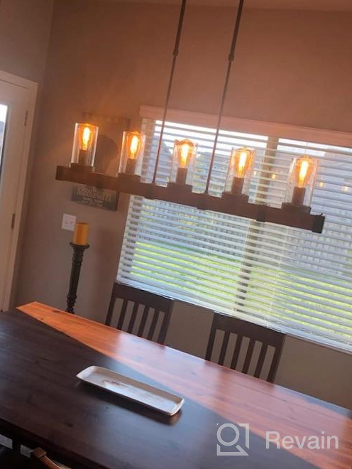 img 1 attached to Rustic Farmhouse Cage Chandelier 5 Lights 42" Linear Industrial Kitchen Island Pool Table Pendant Lighting Vintage Edison Ceiling Light Fixture Brown & Black (C0073) review by Tyshawn Adams