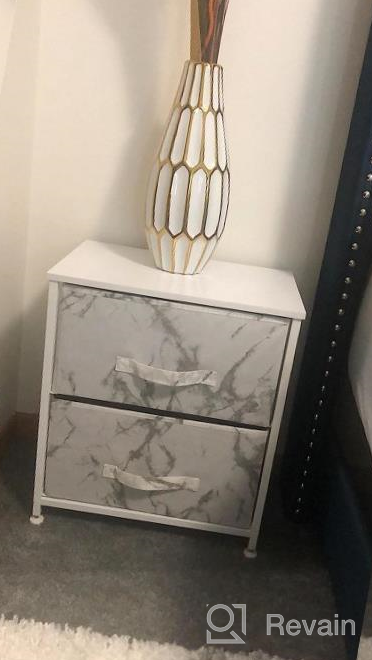 img 1 attached to Sorbus 2-Drawer Nightstand - Bedside End Table With Steel Frame, Wood Top & Marble Print Fabric Bins - Small Dresser Chest For Home, Bedroom Accessories & Office review by Wilbert Luoma