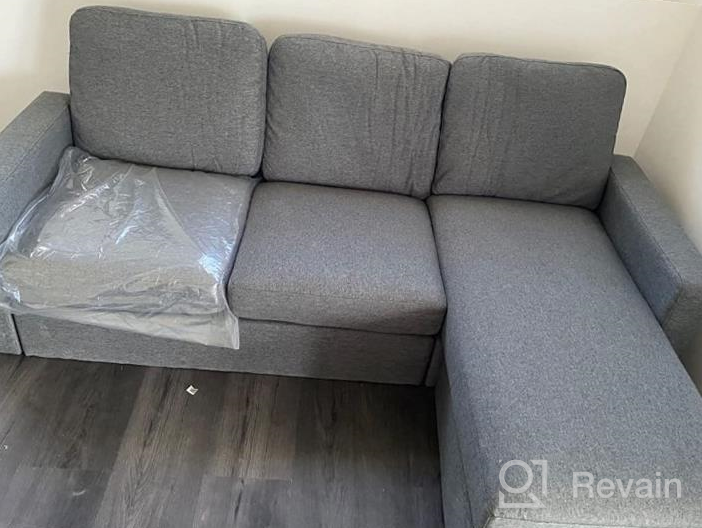 img 1 attached to Modern Reversible Sectional Sofa With Chaise And Ottoman In Bluish Grey Linen Fabric - Perfect For Apartments And Small Spaces From HONBAY review by Andrew Mack