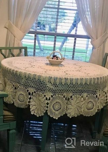 img 1 attached to Handmade Floral Lace Beige Tablecloth - Elegant 60" Round Crochet Table Cover For Special Occasions And Decor review by Jihye Rivera