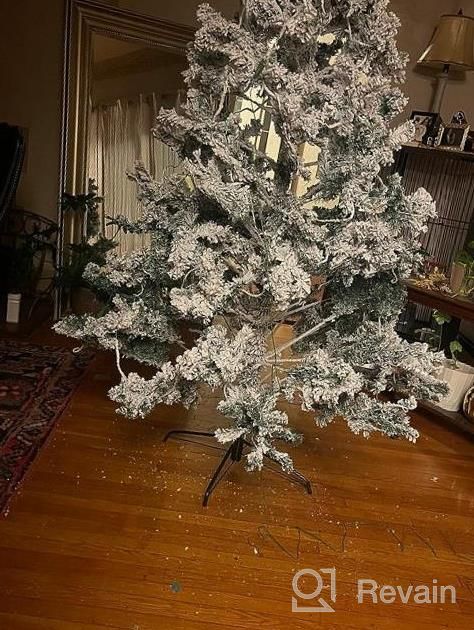 img 1 attached to 8FT Unlit Artificial Christmas Tree With Metal Stand, Heavily Flocked Snow - AMERIQUE Premium Full Body Shape review by Paula Turner