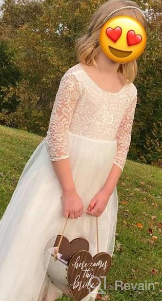 img 1 attached to Stunning Flower Girls Lace V Back Straight Tutu Tulle Maxi Dress for Party & Pageants with Long Sleeves & Pearl Headband review by Tim Knain