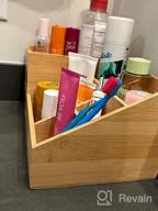 img 1 attached to Bamboo Makeup Organizer With Drawers, Cosmetic Tray Brush Holder For Vanity Countertop Or Dresser Top Storage review by Tristan Graham