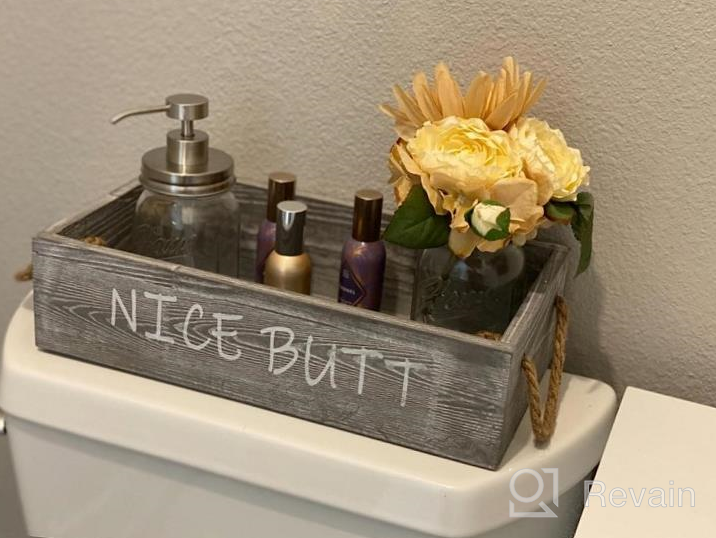 img 1 attached to Rustic Grey Bathroom Decor Box With Two Mason Jars And Artificial Flower - Large Wooden Organizer For Toilet Paper And Accessories, Ideal Bathroom Rustic Accessory And Storage Solution By HOMKO review by Justin Abrams