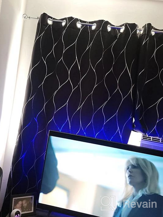 img 1 attached to Transform Your Living Room With Deconovo'S Sky Blue Noise-Reducing Blackout Curtains With Silver Wave Foil Print review by Efraine Cruise