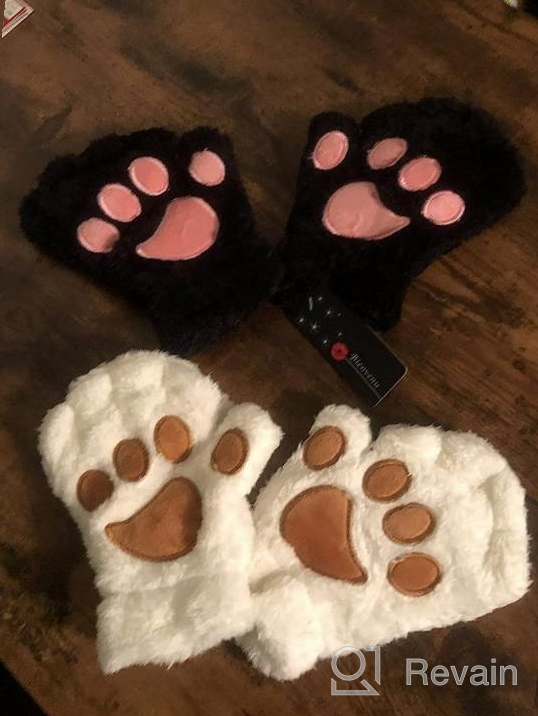 img 1 attached to Bienvenu Fingerless Cat Paw Gloves - Stay Warm And Cute This Winter With Our 2 Pack Plush Women'S Gloves For Cosplay And More! review by Kevin Cota