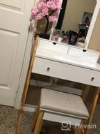 img 1 attached to Unique Chic Design Vanity Set With 2-Tier Tabletop & 3 Drawers, 25Inch Dressing Table With Large Mirror And Cushioned Stool For Small Apartments, Women And Girls Makeup Table Set By CHARMAID review by Brion Pine