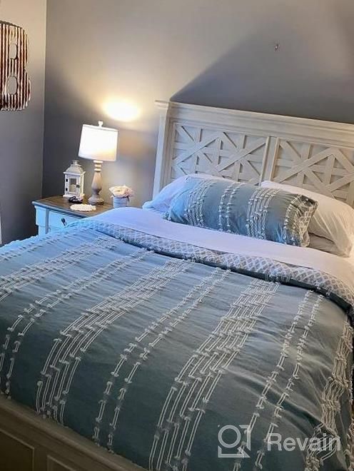 img 1 attached to Mid Century Modern Design Duvet Set - INK+IVY Nea - 100% Cotton, All Season Comforter Cover Bedding Set With Matching Shams, Full/Queen Size, Stripes Teasel Ivory - 3 Piece Set review by Brian Micheals