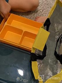 img 5 attached to Bento Box для детей и взрослых - контейнер для закусок с 4 отделениями, подходит для микроволновой печи и посудомоечной машины, не содержит BPA, с милой сумкой для ланча и посудой (серый)