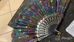 img 5 attached to Handmade Colorful Embroidered Flower Peacock Pattern Sequin Folding Fans For Women By Amajiji - Elegant Pink Fabric Design