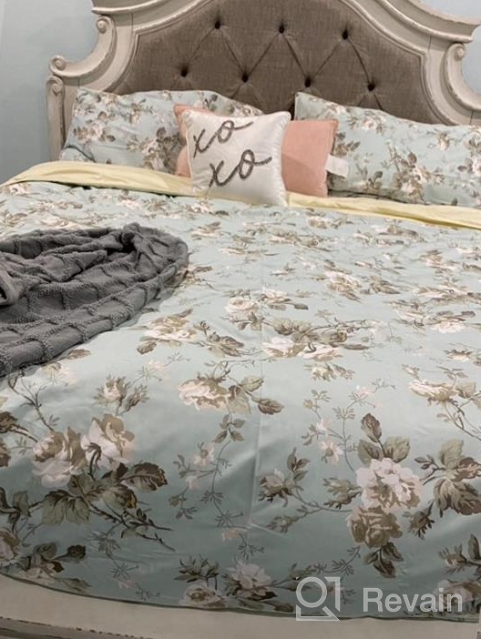 img 1 attached to Queen Size Cotton Bedding Set French Country Garden Toile Floral Printed Duvet Quilt Cover Asian Style Tapestry Pattern Chinoiserie Peony Blossom Tree Branches Multicolored Design - Mint Green review by Anil Jaimes