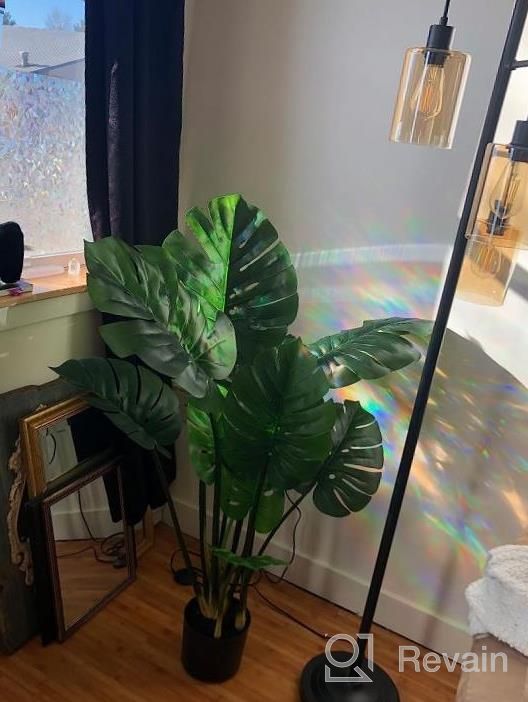 img 1 attached to FOPAMTRI Artificial Monstera Deliciosa Plant 43" Fake Tropical Palm Tree, Perfect Faux Swiss Cheese Plant For Home Garden Office Store Decoration, 11 Leaves review by Victoria Flores