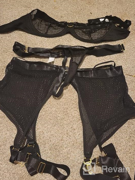 img 1 attached to Sexy Fishnet Lingerie Set For Women - 4-Piece Sheer Mesh Lace Garter Bra And Panty Set With Choker For Enhanced Sensuality review by John Barnett