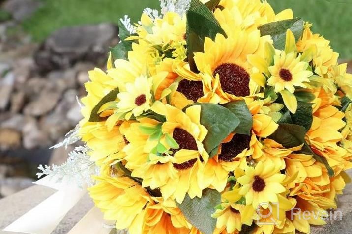 img 1 attached to Bring The Sunshine Indoors: U'Artlines Handmade Artificial Sunflower Bouquets For Weddings And Home Decor (6-Piece Corsage) review by Seth Wood