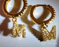 img 1 attached to Fettero 18K Gold Plated Personalized Initial Earrings With Cubic Zirconia. Perfect Gift For Women In Alphabet A-Z review by Theresa Diaz