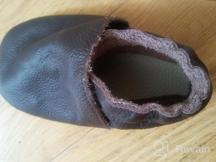 img 1 attached to SAYOYO Soft Sole Leather Baby Shoes In Dark Grey - Ideal For Infant And Toddler Pre-Walkers review by Erin Thomas