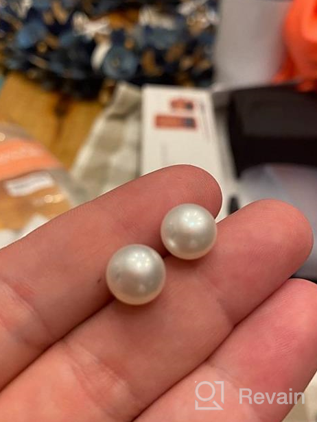 img 1 attached to Pearl Stud Earrings: Freshwater Cultured, Flat 925 Silver for Women and Girls - Optimal Choice review by Lara Kaye