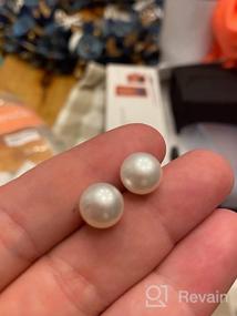 img 5 attached to Pearl Stud Earrings: Freshwater Cultured, Flat 925 Silver for Women and Girls - Optimal Choice