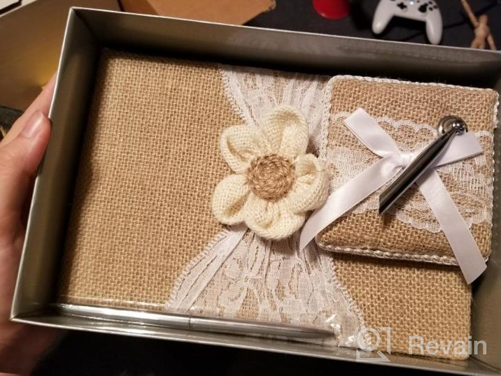 img 1 attached to Burlap And Lace Rustic Wedding Guest Book With Pen Holder And 120 Lined Pages In Petal Flower Gift Box review by Chris Bradford