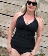 img 1 attached to Ruched Halterneck Tankini Top And Matching Bottom Two Piece Swimsuit Set For Women By Swikipo Swimwear review by Barry Taylor