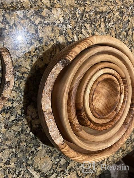 img 1 attached to BeldiNest Handcrafted Olive Wood Nesting Bowl Set For Salads, Pasta, Fruit, Smoothies, Snacks, And Nuts - Stackable Wooden Kitchen Bowls With Diverse Diameters review by Damian Toupal