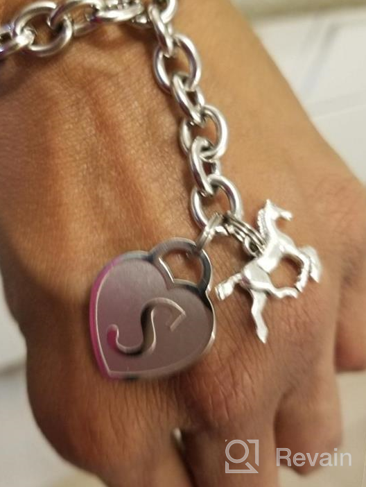 img 1 attached to Turandoss Horse Gifts: Engraved 26 Letters Initial Charm Bracelet - Stainless Steel Horse Lover Bracelet for Girls review by Stacey Jones