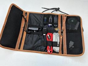 img 5 attached to Кожаный настольный органайзер для кабелей, мелкой электроники, сетчатых карманов на молнии для USB-накопителя, телефона, аккумулятора, SD-карты, SIM-карты, держателя паспорта