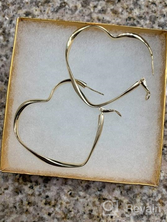 img 1 attached to 💖 Stunning Heart Hoop Earrings: Chunky Gold/White Gold Plated, Twisted Wave Design with CZ Pave for Women and Girls! review by April Lee