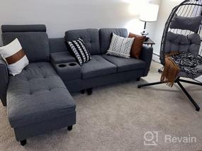 img 6 attached to HONBAY Серый реверсивный секционный диван-кровать L-образной формы с подстаканниками и консолью для хранения, левый или правый шезлонг для гостиной, офиса