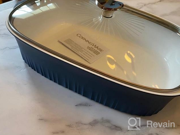 img 1 attached to CorningWare, Non-Stick 4 Quart QuickHeat Braiser With Lid, Lightweight, Ceramic Non-Stick Interior Coating For Even Heat Cooking, Perfect For Baking, Frying, Searing And More, French Navy review by Candice Lopez